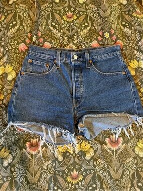 Levi's Blue Frayed Hem High-Rise Jean Shorts